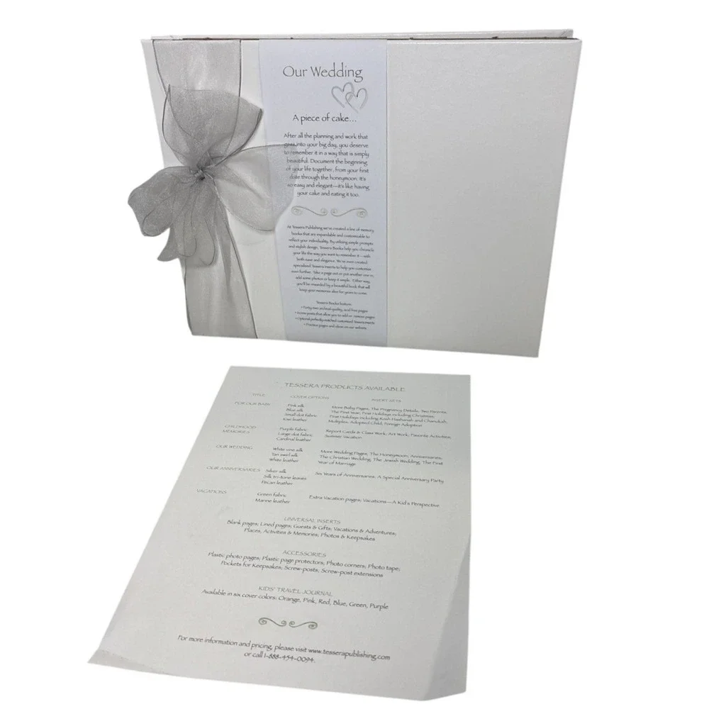 Tessera Publishing Our Wedding Memory Book White Silk Silver Bow‎ Keepsake Album
